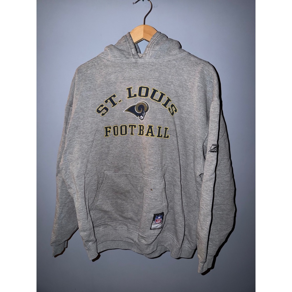 Vintage Reebok St Louis‎ Rams NFL Football Hoodie Gray Mens Large Pullover